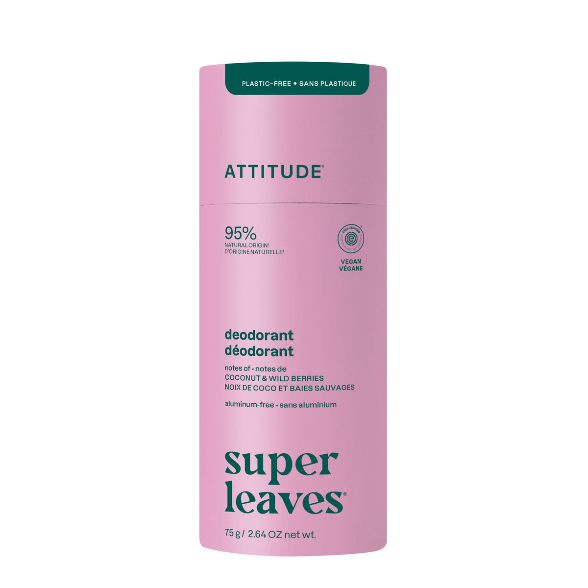 ATTITUDE front packaging showing coconut and wild berry scent and recyclable benefit