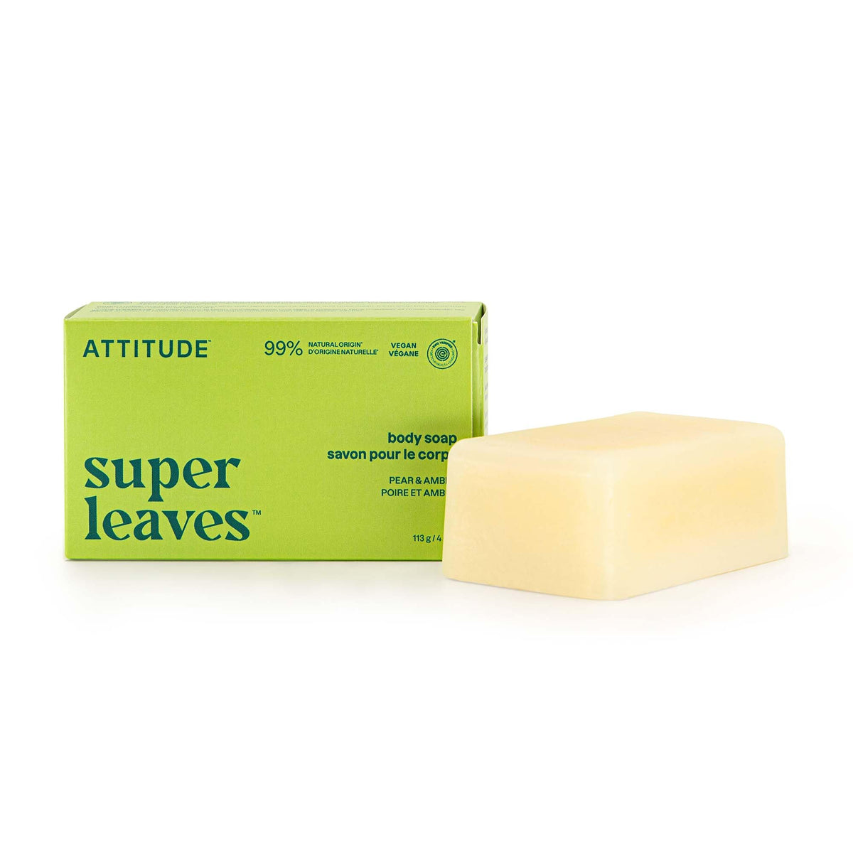 ATTITUDE front packaging showing pear and amber scent and benefits