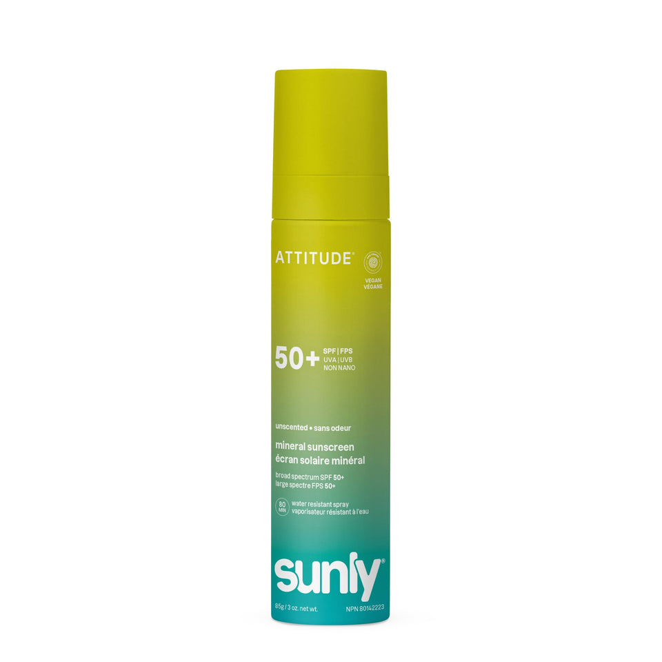ATTITUDE front packaging showing SPF 50 and unscented benefits