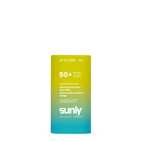 ATTITUDE front view of sunscreen stick showing compact travel-friendly design and SPF label