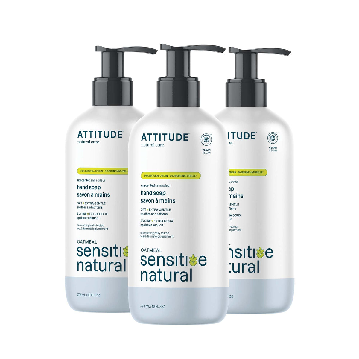 ATTITUDE front bottle view showing unscented formulation and clean design benefits