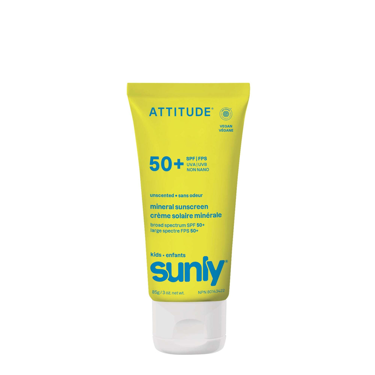 ATTITUDE Kids sunscreen front tube showing branding and SPF 50 protection benefit