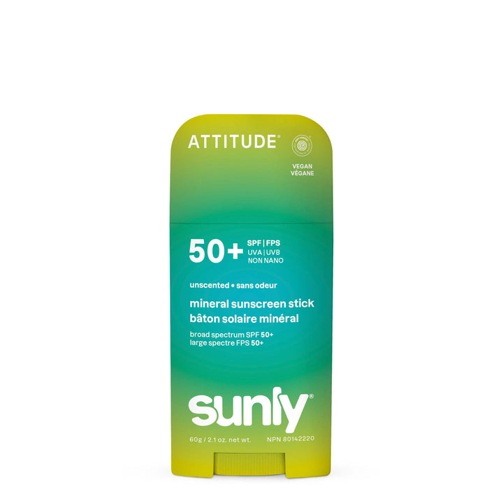 ATTITUDE front packaging showing SPF 50 and travel-ready benefits