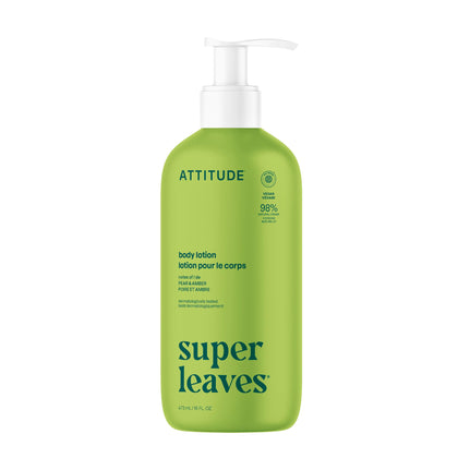 ATTITUDE front bottle view showing pear and amber scent and clean formula benefits