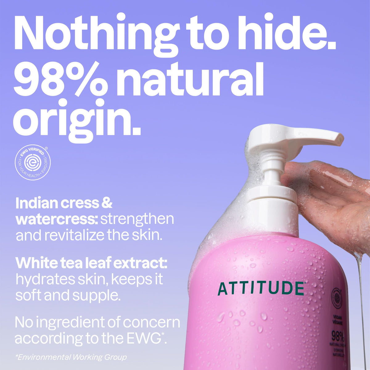 ATTITUDE bottle next to hand for scale, demonstrating generous 32 fl oz supply
