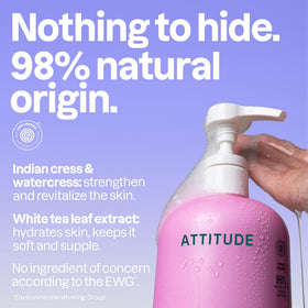 ATTITUDE bottle next to hand for scale, demonstrating generous 32 fl oz supply