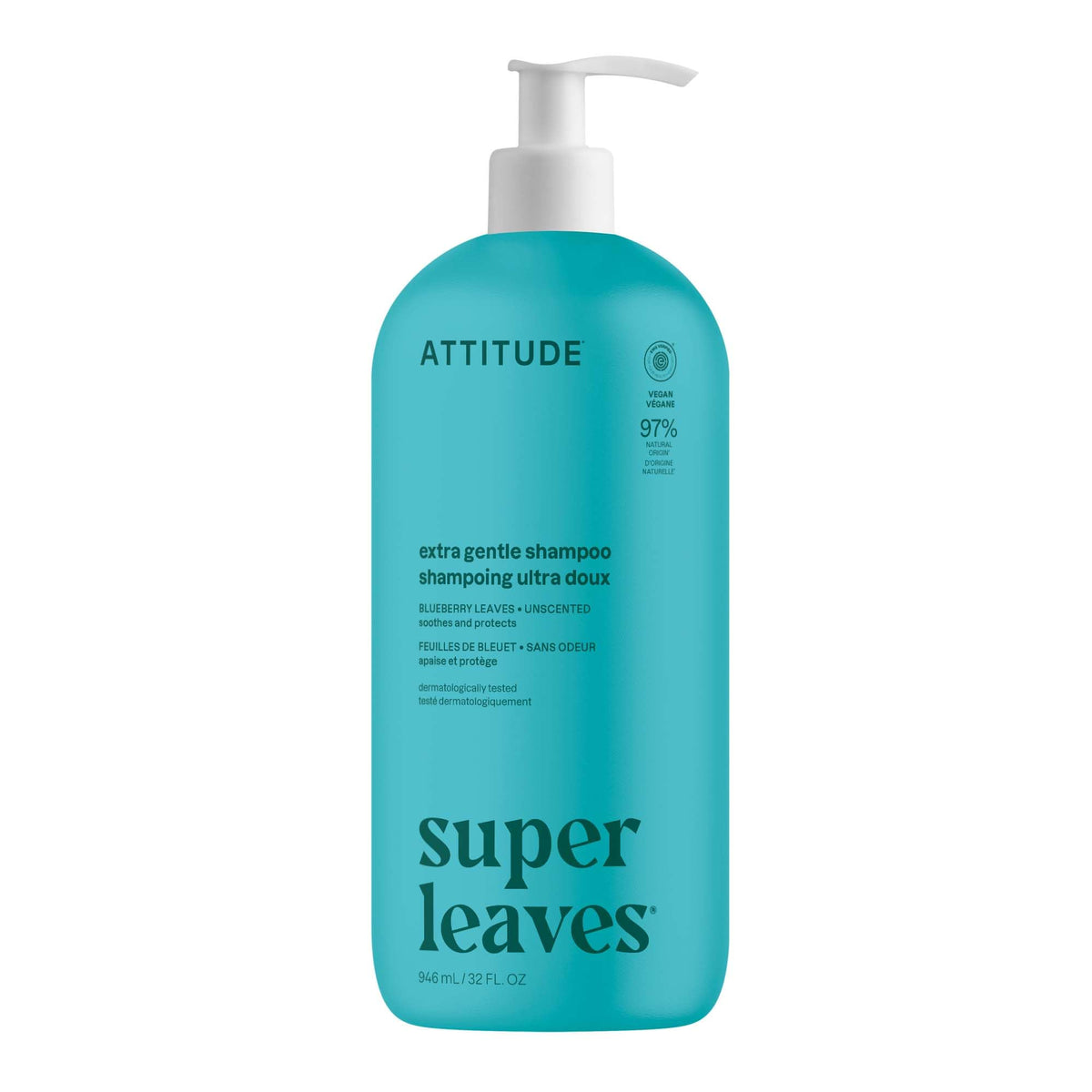 ATTITUDE front bottle view showing unscented gentle shampoo benefit