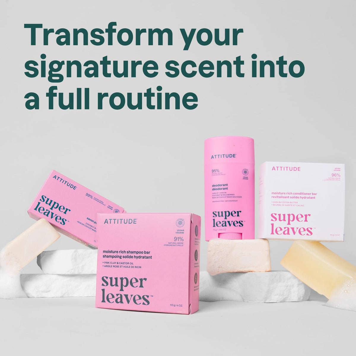 ATTITUDE soap beside recyclable package in bathroom for sustainable choice