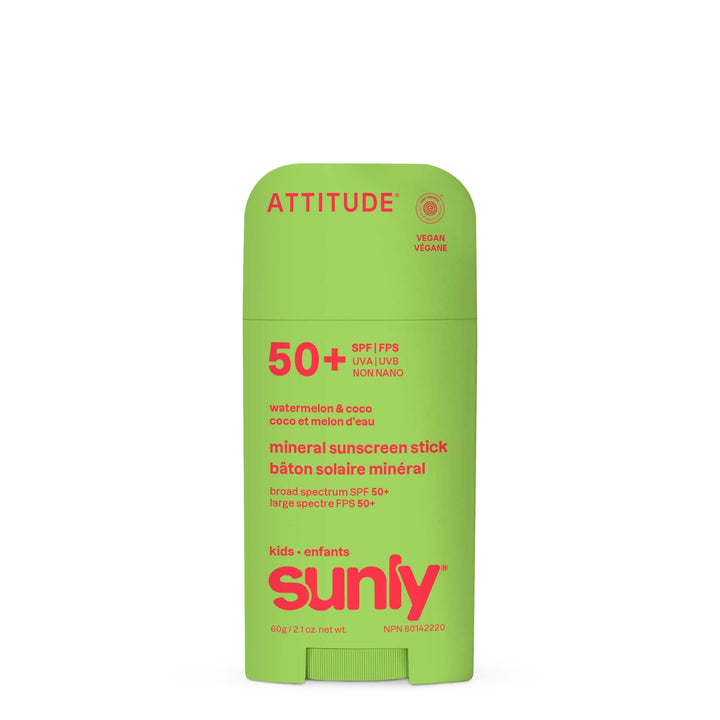 ATTITUDE front packaging of sunscreen stick showing product information and size