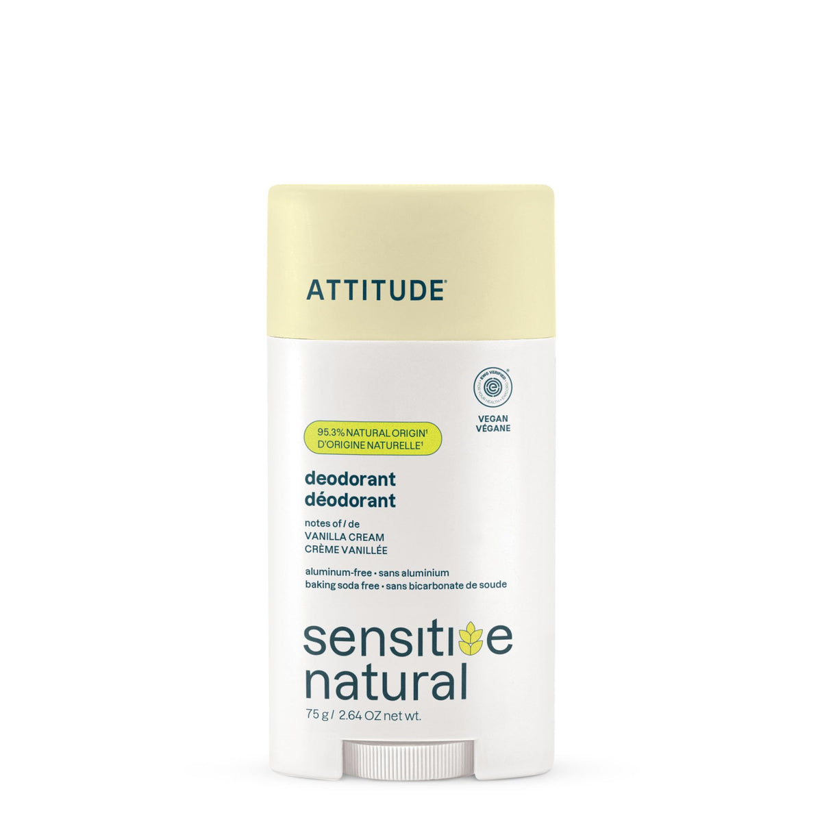 ATTITUDE front packaging showing vanilla cream scent and clean ingredients benefit