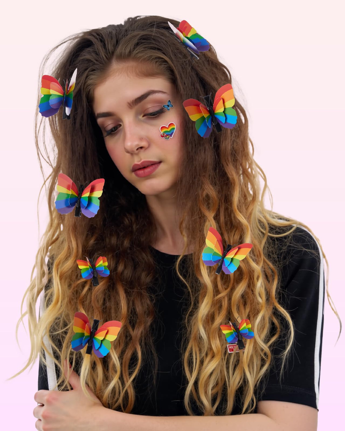 Attyxfica butterflies clipped into a braid offering secure hold and bright accents