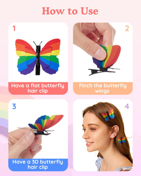 Attyxfica clips placed in a low bun adding playful rainbow decoration and movement