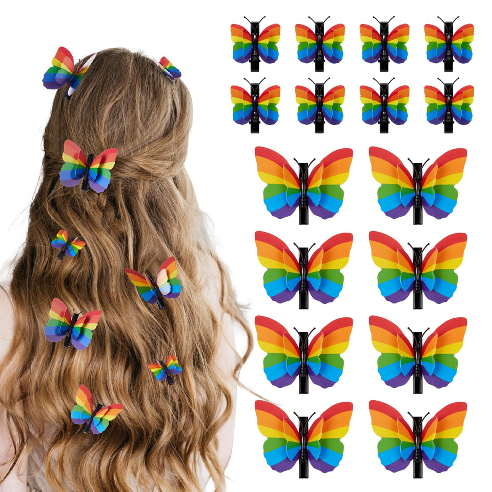 Attyxfica front view of 16-piece rainbow butterfly clip set showing colorful packaging and variety