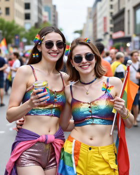 Attyxfica lifestyle shot of clips in hair at a pride parade enhancing outfit colorfully
