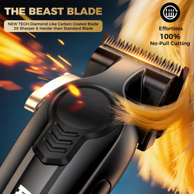ATVOXIS trimmer blade close-up with DLC coating for sharper, cooler performance