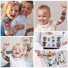 atydkug tattoo being applied to a child's arm, simple wet-press application
