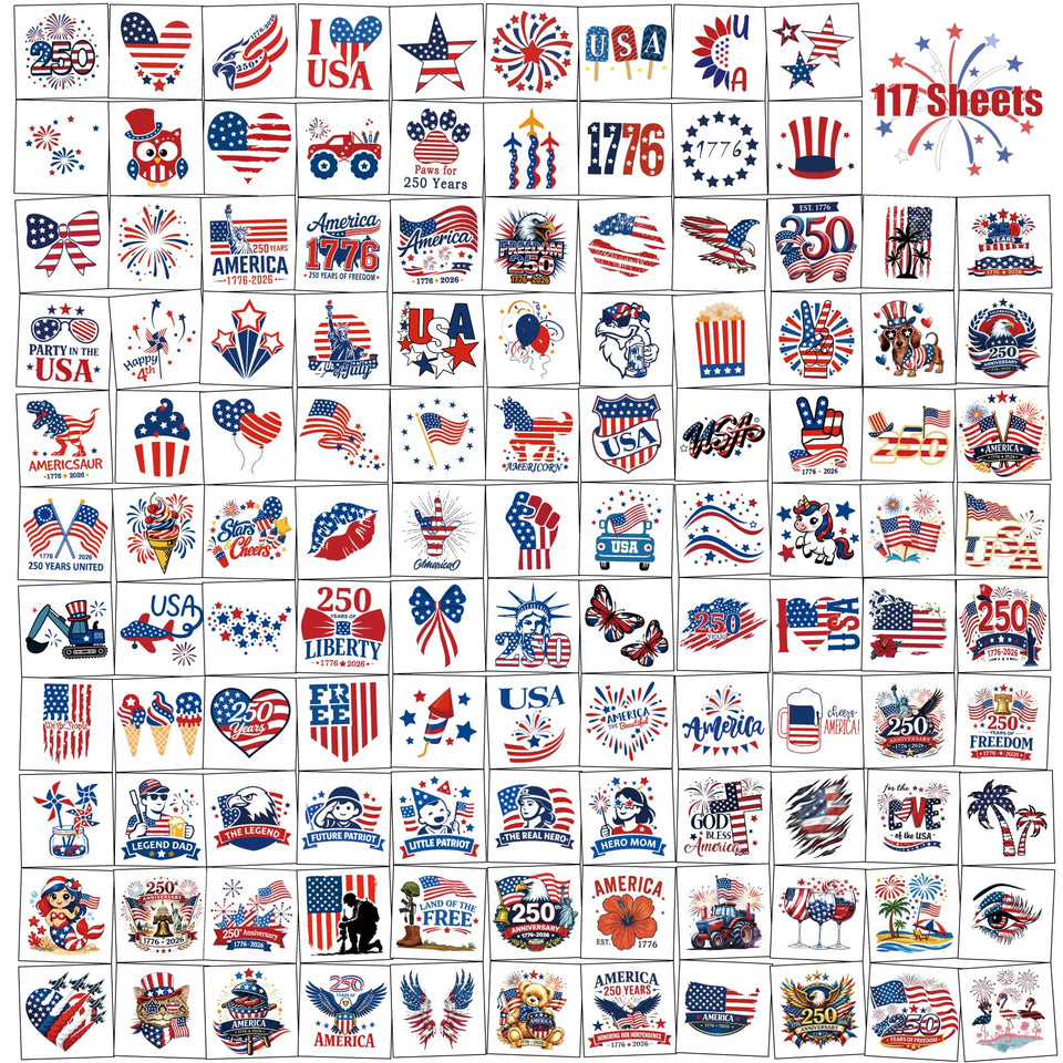 atydkug front packaging showing 117 patriotic tattoo designs, quick ready-to-use