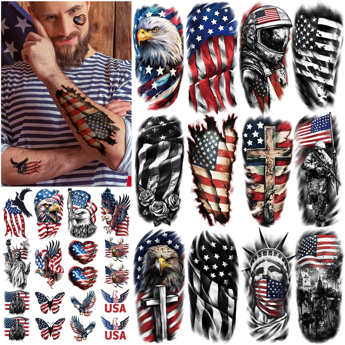 atydkug front packaging showing full 77-sheet patriotic set, easy selection benefit
