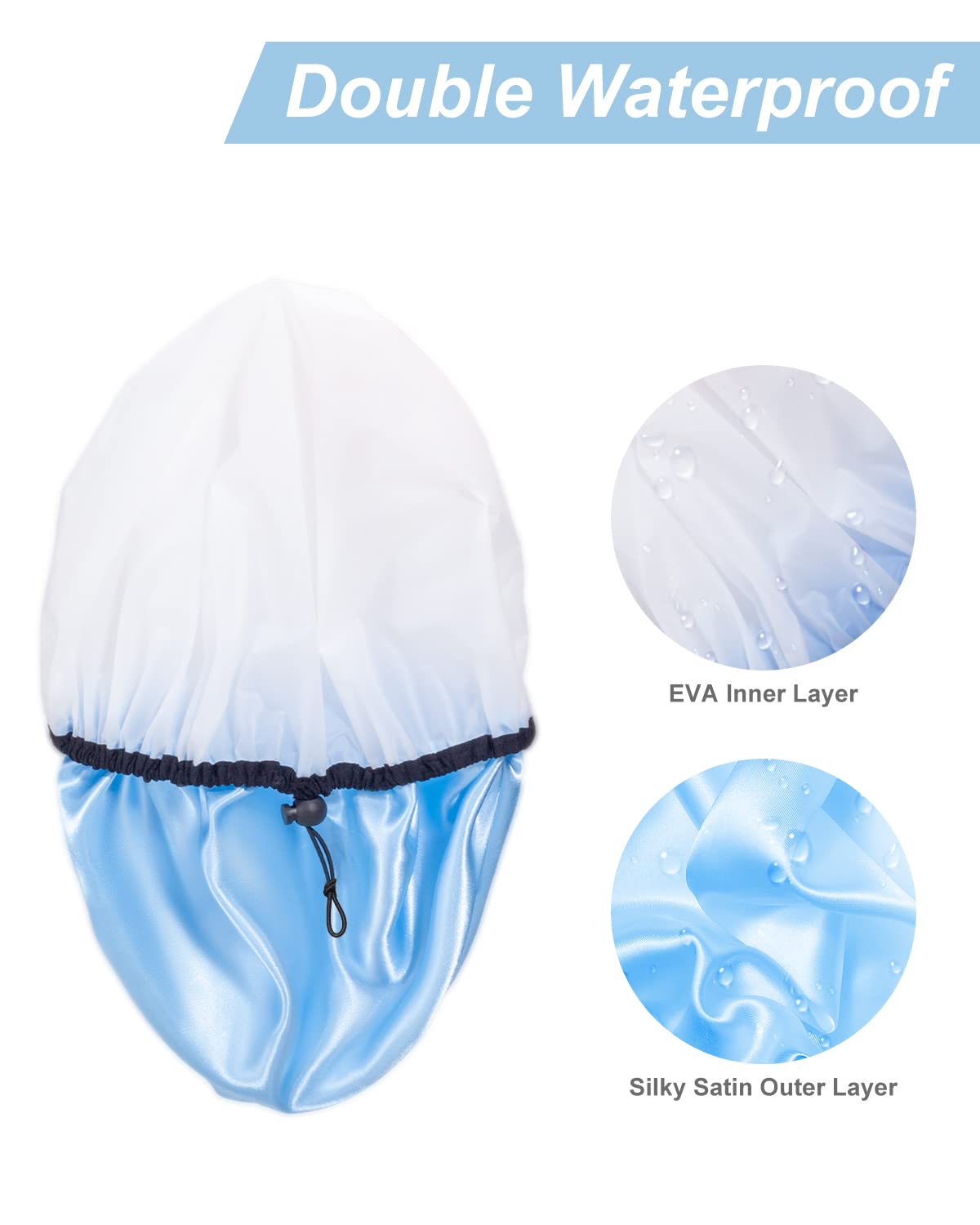 Auban shower cap interior EVA lining visible for added water protection