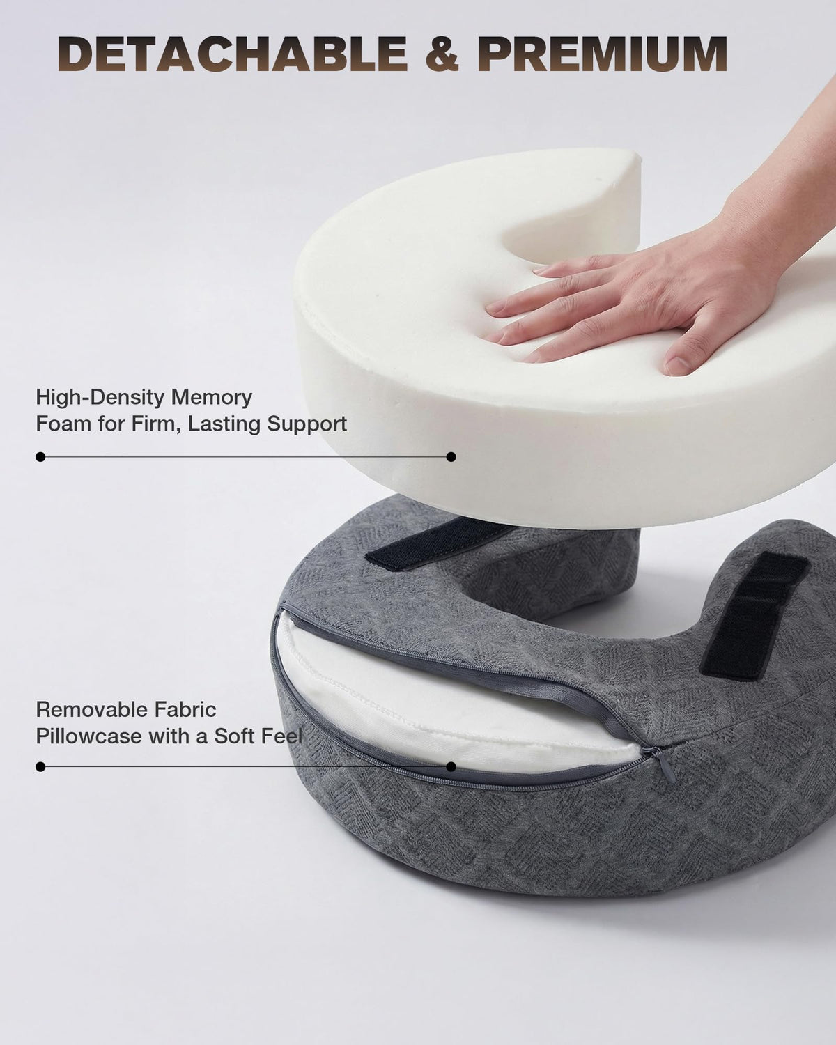 Aucoza headrest in use on bed illustrating comfortable face-down massage support