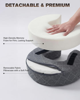 Aucoza headrest in use on bed illustrating comfortable face-down massage support