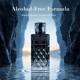 Auelife NAVY MERIDIAN angled bottle highlighting label details and premium gift-ready look