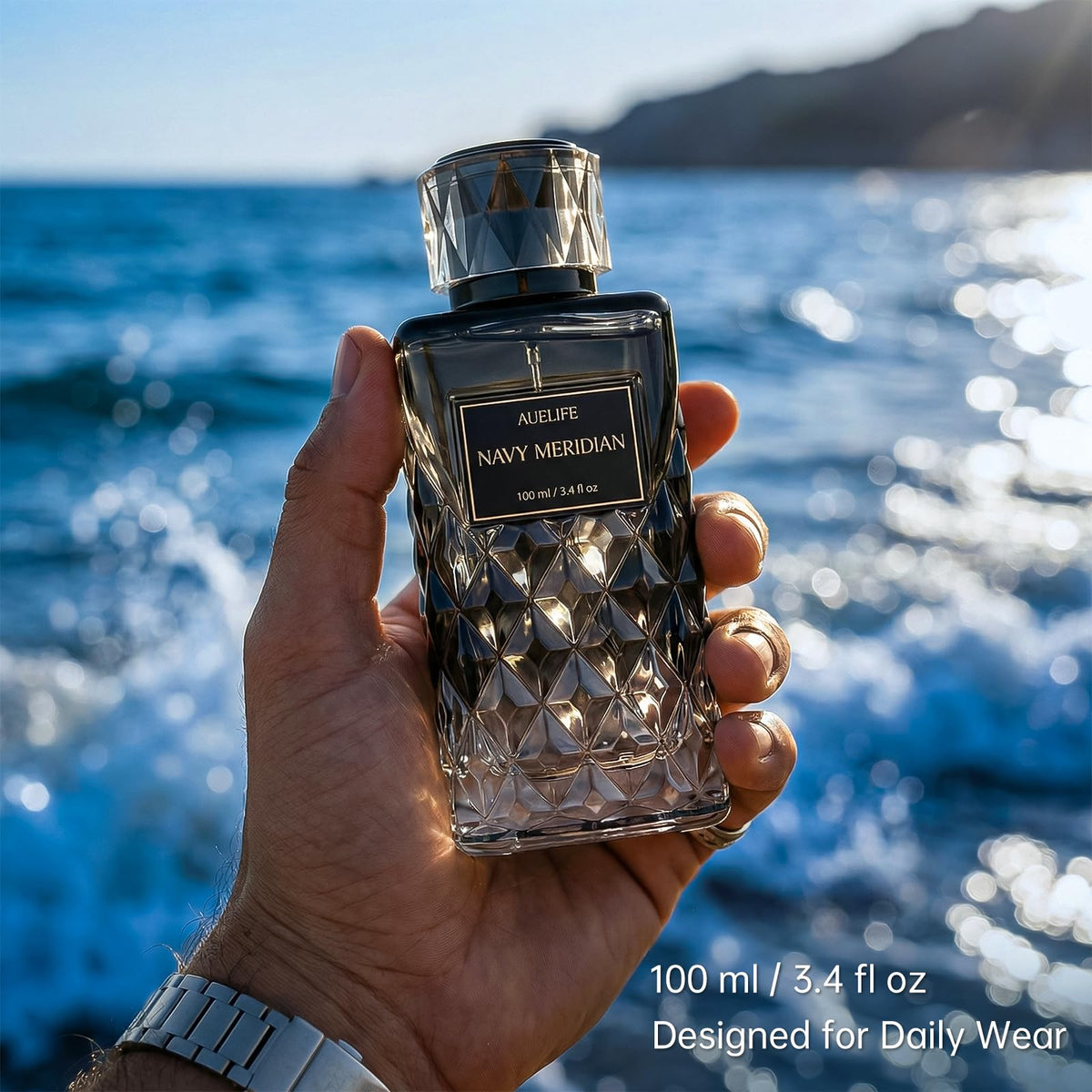 Close-up mist on wrist showing Auelife scent texture and quick, skin-friendly comfort