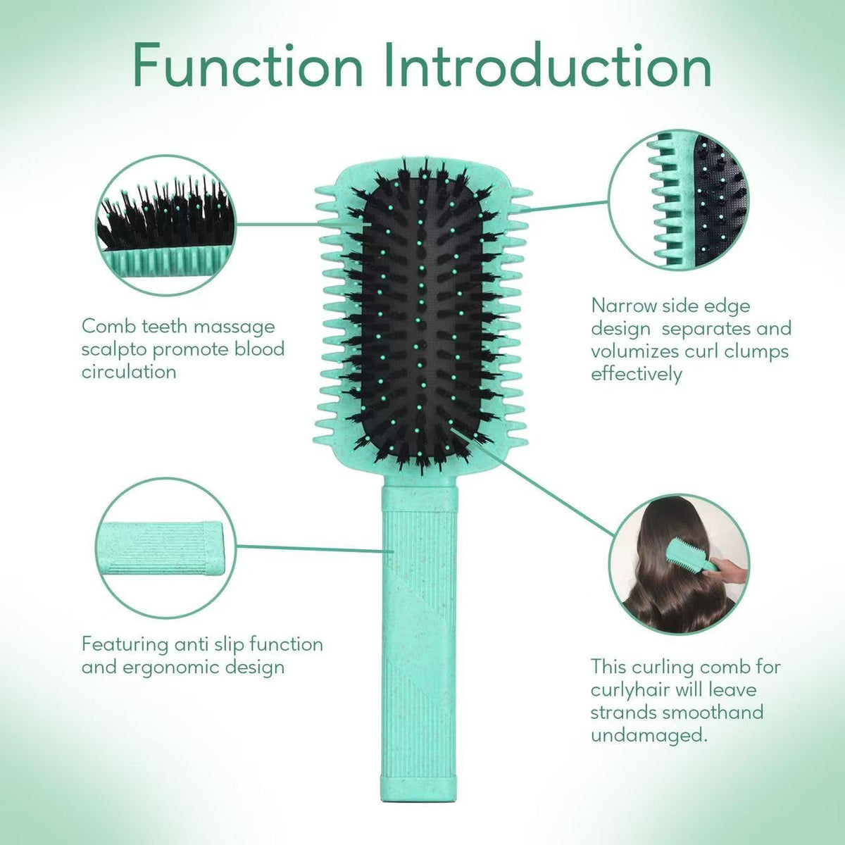 Auhrjomra close-up of mixed boar and nylon bristles for gentle frizz reduction
