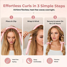 AUITRONCARE before and after curls demonstrating natural-looking, heatless waves