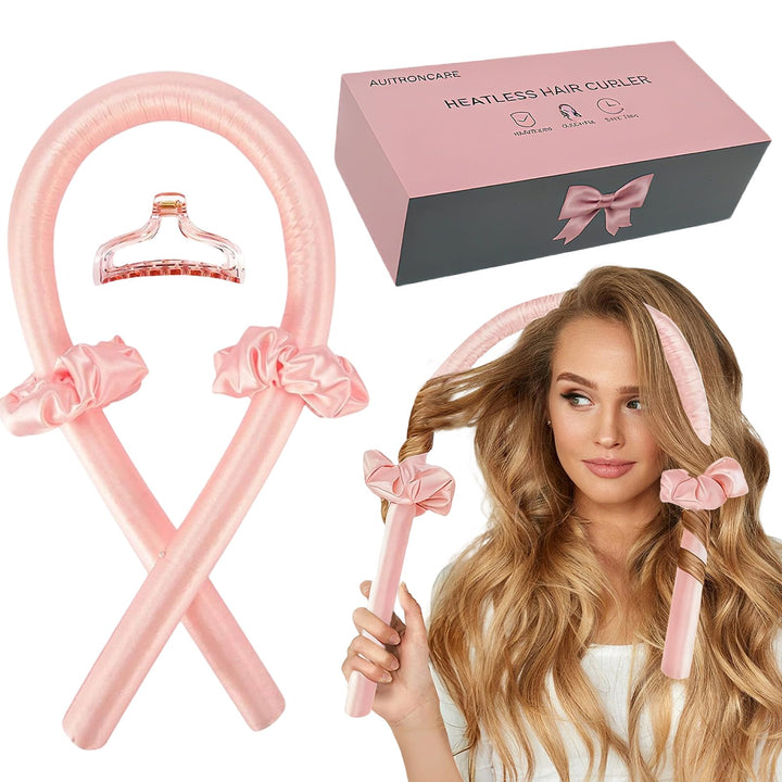 AUITRONCARE front packaging showing complete heatless curling rod set and benefits
