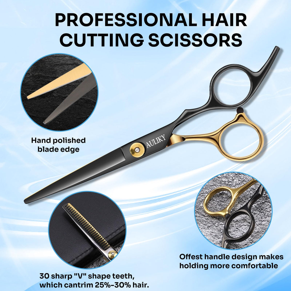 AULikY cutting shears close-up of blade edge demonstrating smooth precise cuts