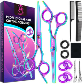 AULikY front view of hair cutting scissors kit showing complete set and carrying case for professional readiness