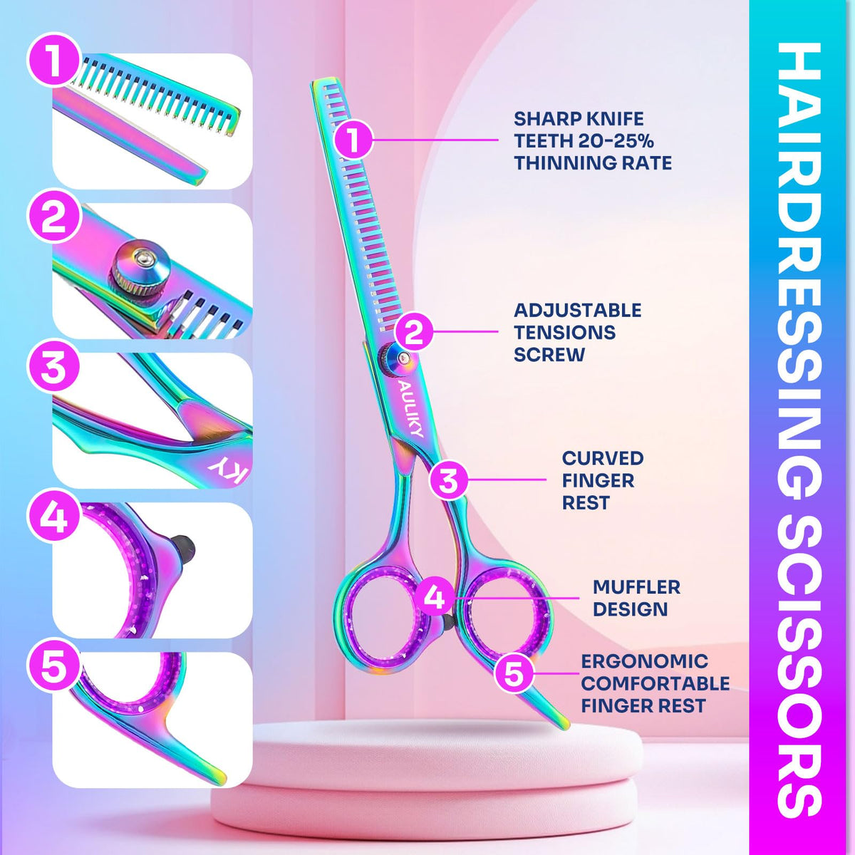 AULikY thinning shear teeth detail showing 27-tooth design that reduces bulk without snagging