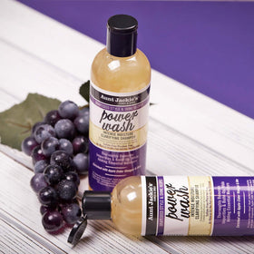 Applying Aunt Jackie's shampoo to wet hair in shower for deep clean
