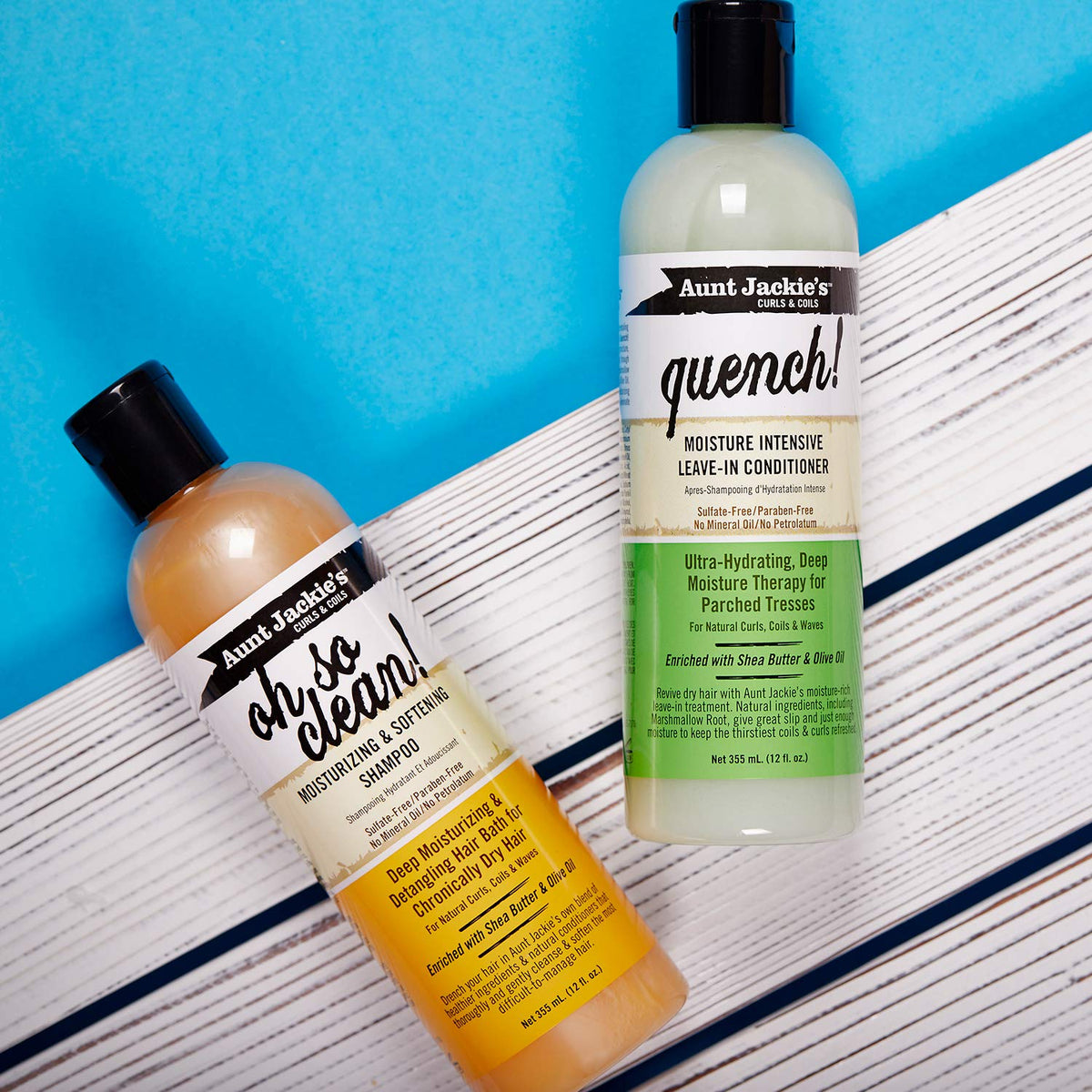 Aunt Jackie's jar on bathroom shelf lifestyle shot showing daily care routine compatibility