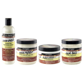 Aunt Jackie's used on styled curly hair showing enhanced softness and shine