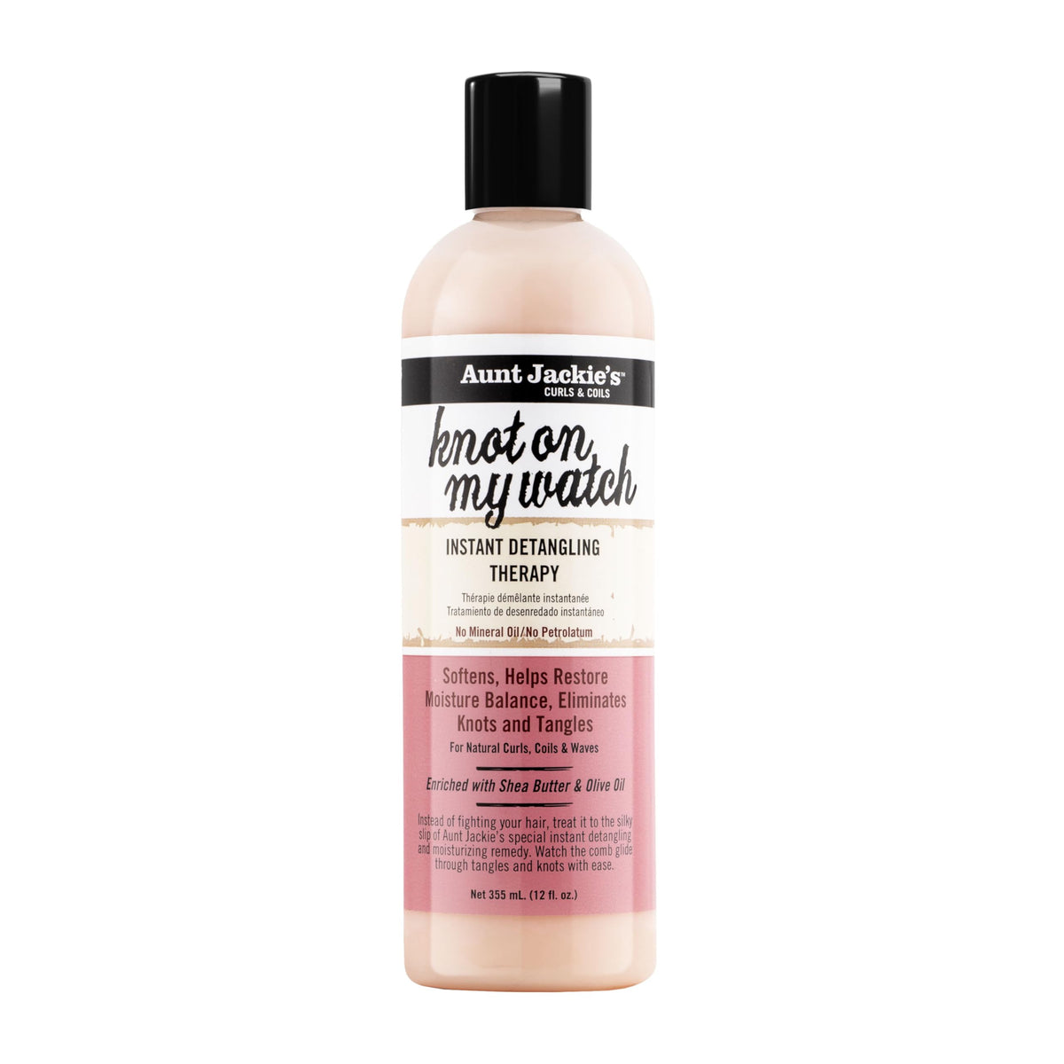 Aunt Jackie's front label showing product name and size, clear identification benefit