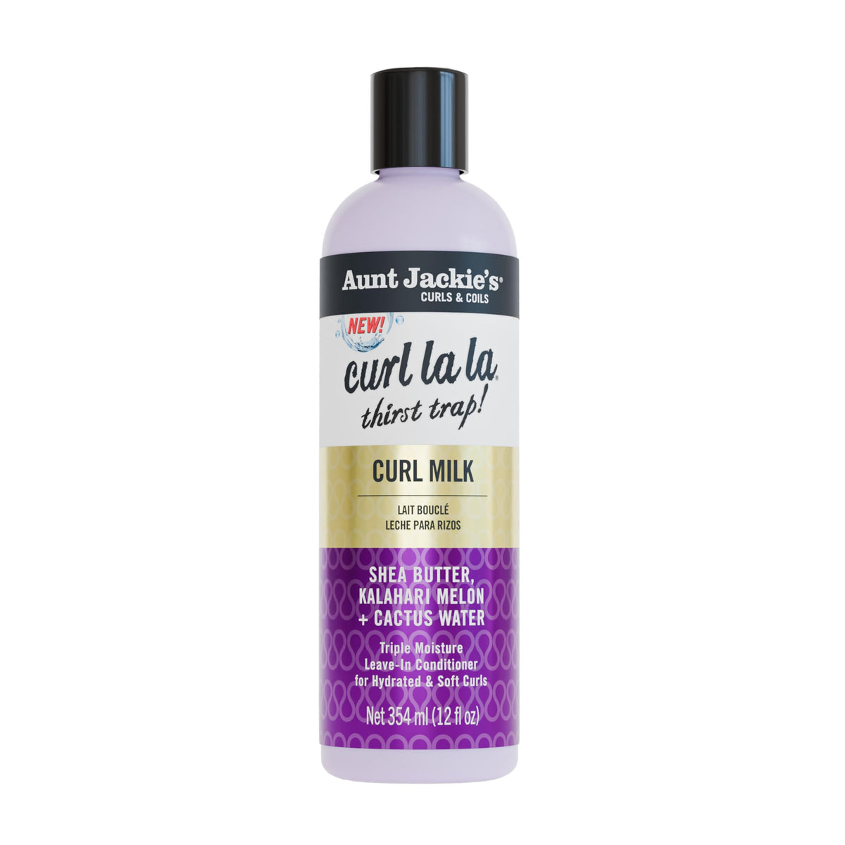 Aunt Jackie's front packaging showing Curl La La bottle and product benefit