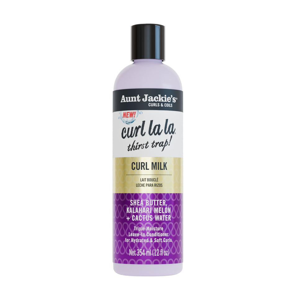 Aunt Jackie's front packaging showing Curl La La bottle and product benefit