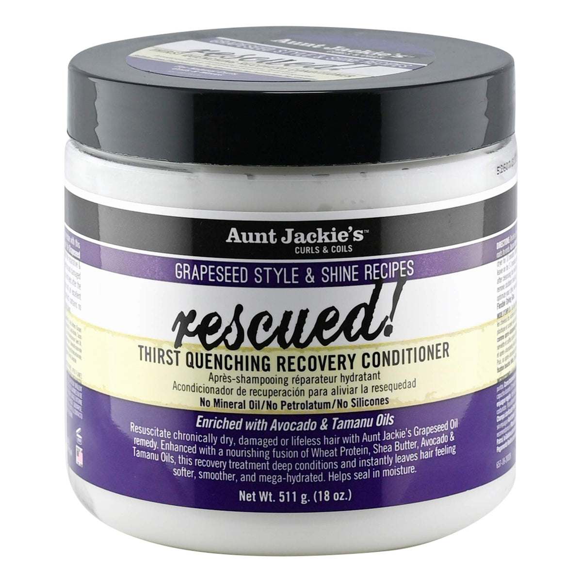 Aunt Jackie's front packaging showing 18 oz jar and brand benefit