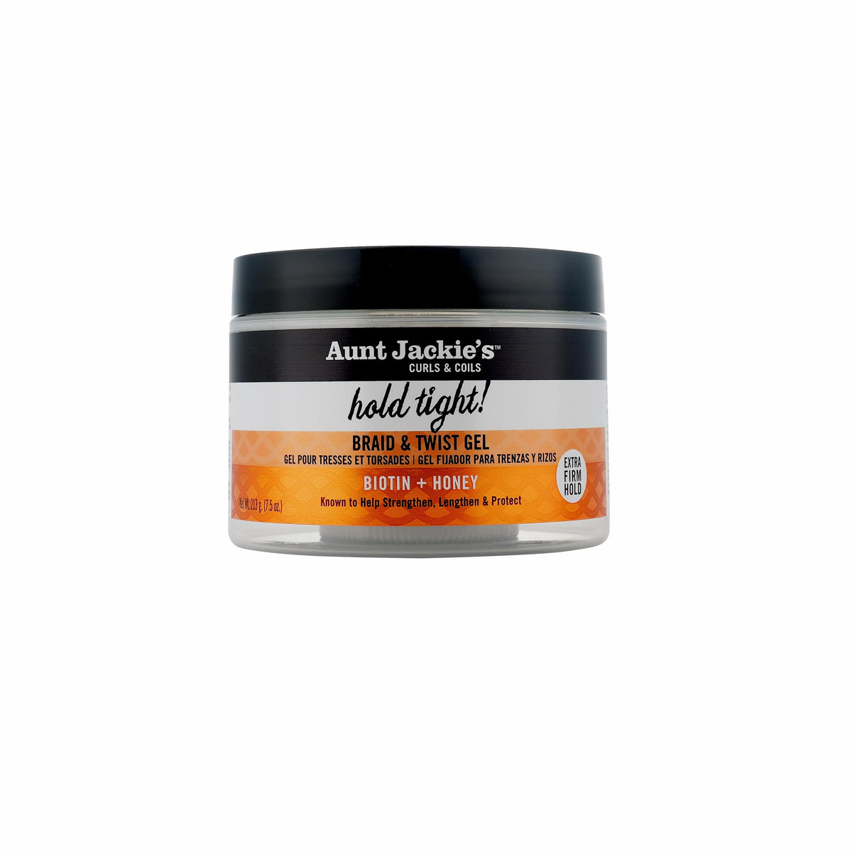 Aunt Jackie's front packaging showing product and extra firm hold benefit