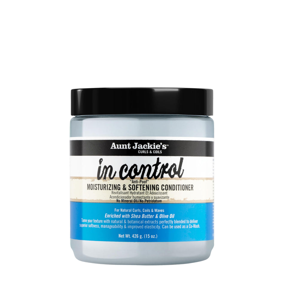 Aunt Jackie's front packaging showing 15oz bottle and product benefit