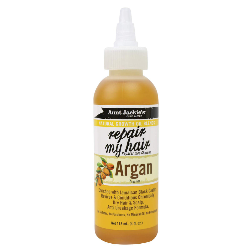Aunt Jackie's front packaging showing 4 oz bottle and label, promotes anti-breakage