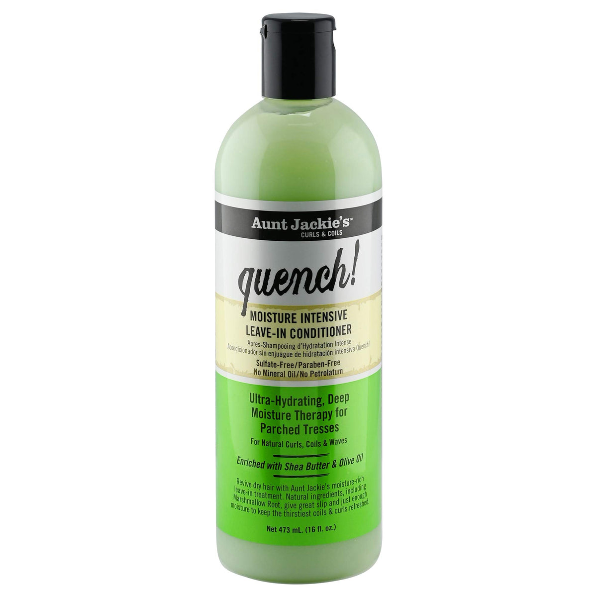 Aunt Jackie's front packaging showing 16 oz jar and product name, clear benefit of moisture