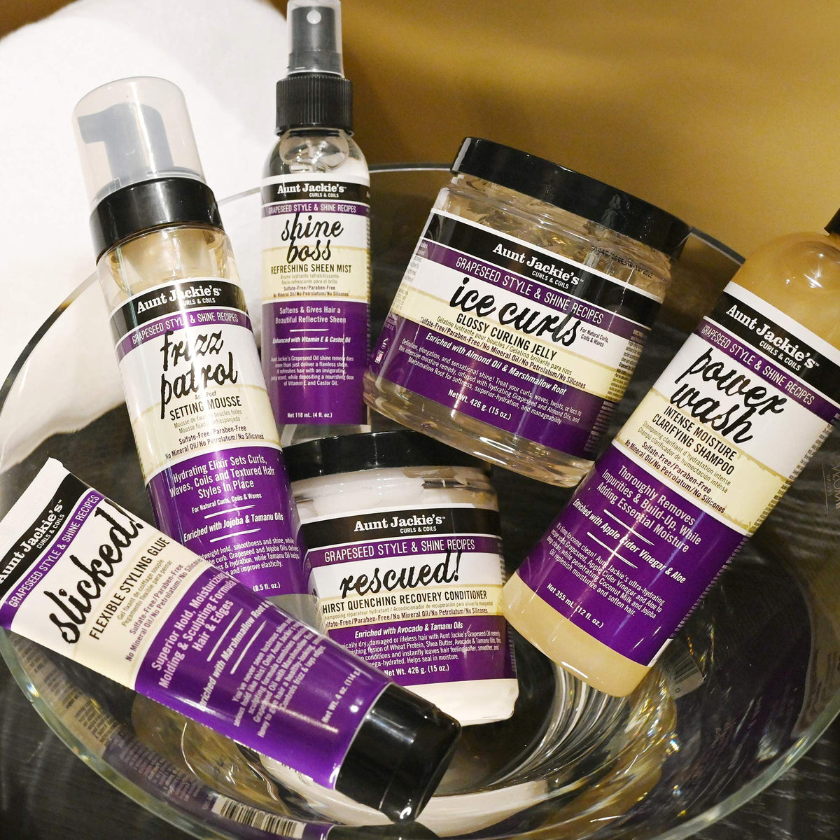 Lifestyle shot of curly hair styled with Aunt Jackie's for natural glossy definition