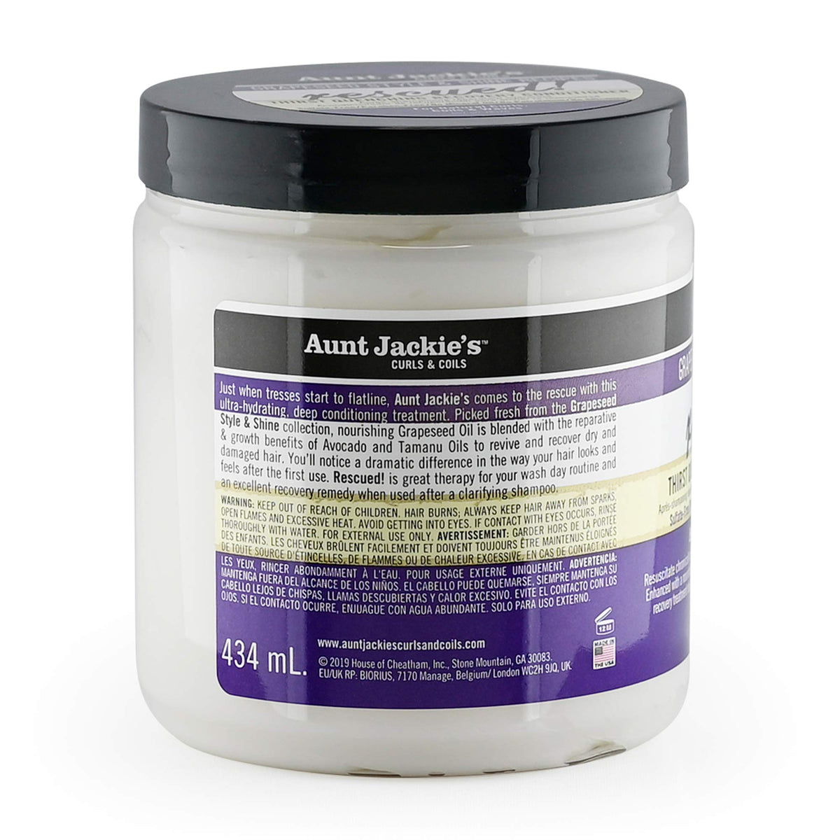 Aunt Jackie's grapeseed castor tamanu oils arranged to show nourishing ingredients