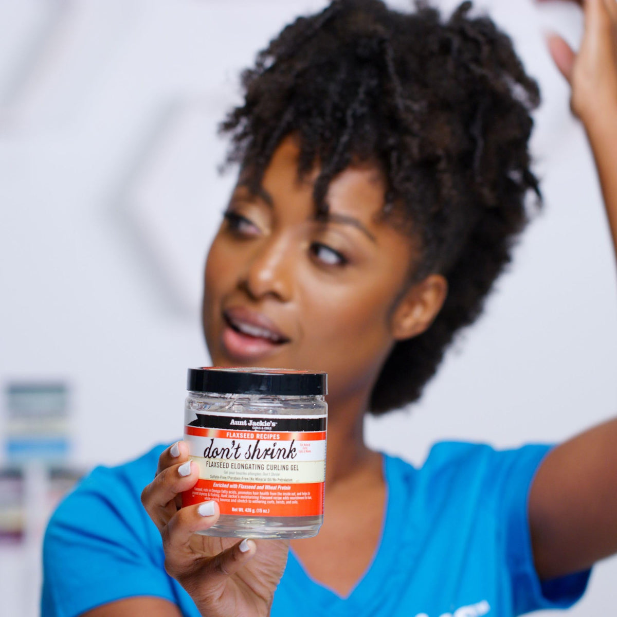 Flaxseed ingredient close-up on Aunt Jackie's jar highlighting natural nourishment benefits