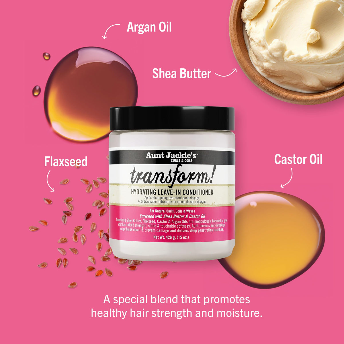 Aunt Jackie's open jar revealing creamy texture that delivers slip and hydration for detangling