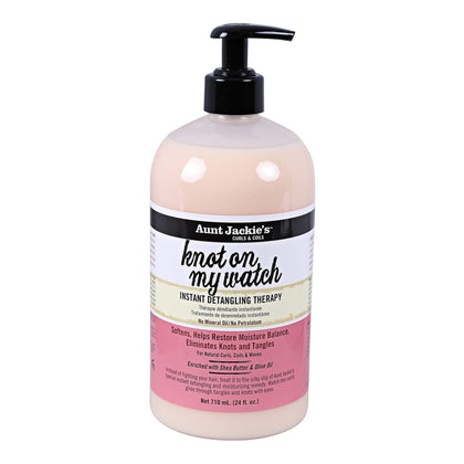 Aunt Jackie's front pump bottle showing label and easy dispensing for faster detangling