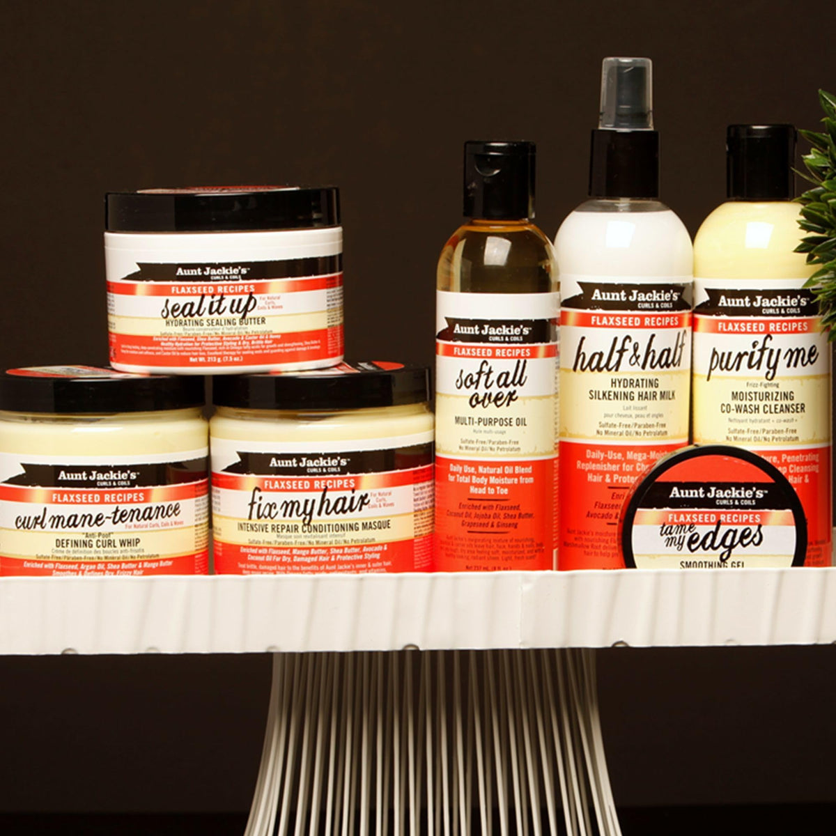 Detailed shot of Aunt Jackie's label and directions illustrating easy application steps